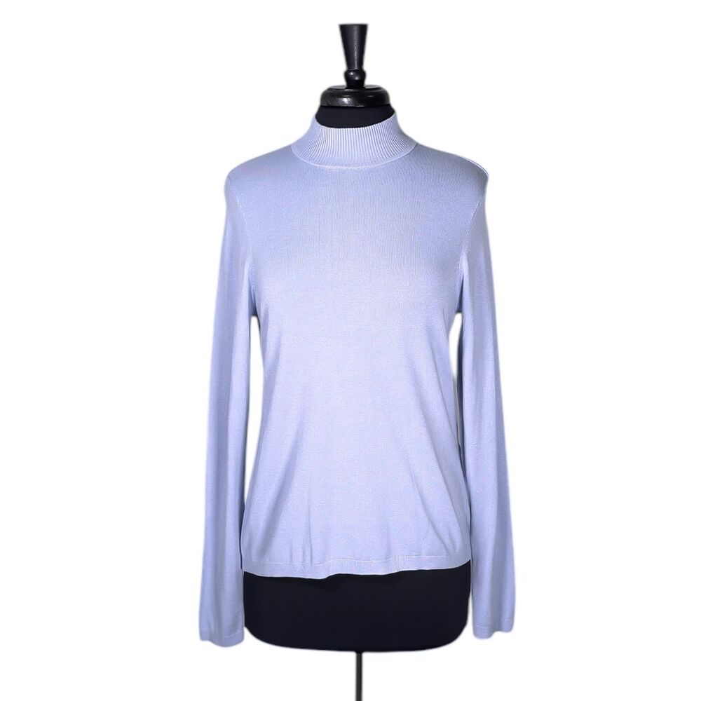 Chico's Womens Blouse Addison Blue Stretch Mock Neck Pullover Knit Top 1 M/8 NWT